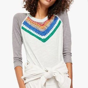 We The Free People Spring Bound Crochet Baseball Tee Top XS
